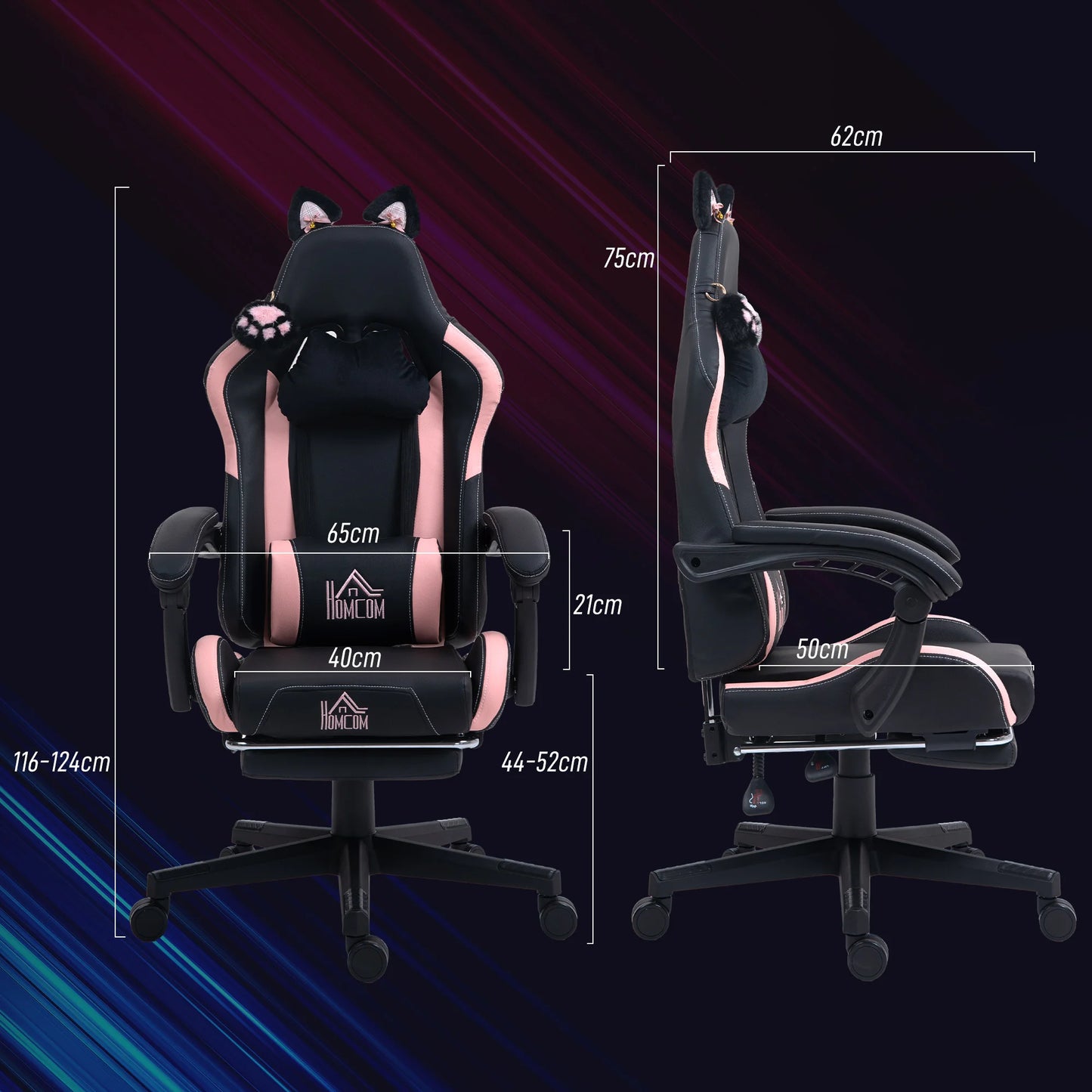 Homcom Gaming Chair with Adjustable Height Arms and Retractable Footrest