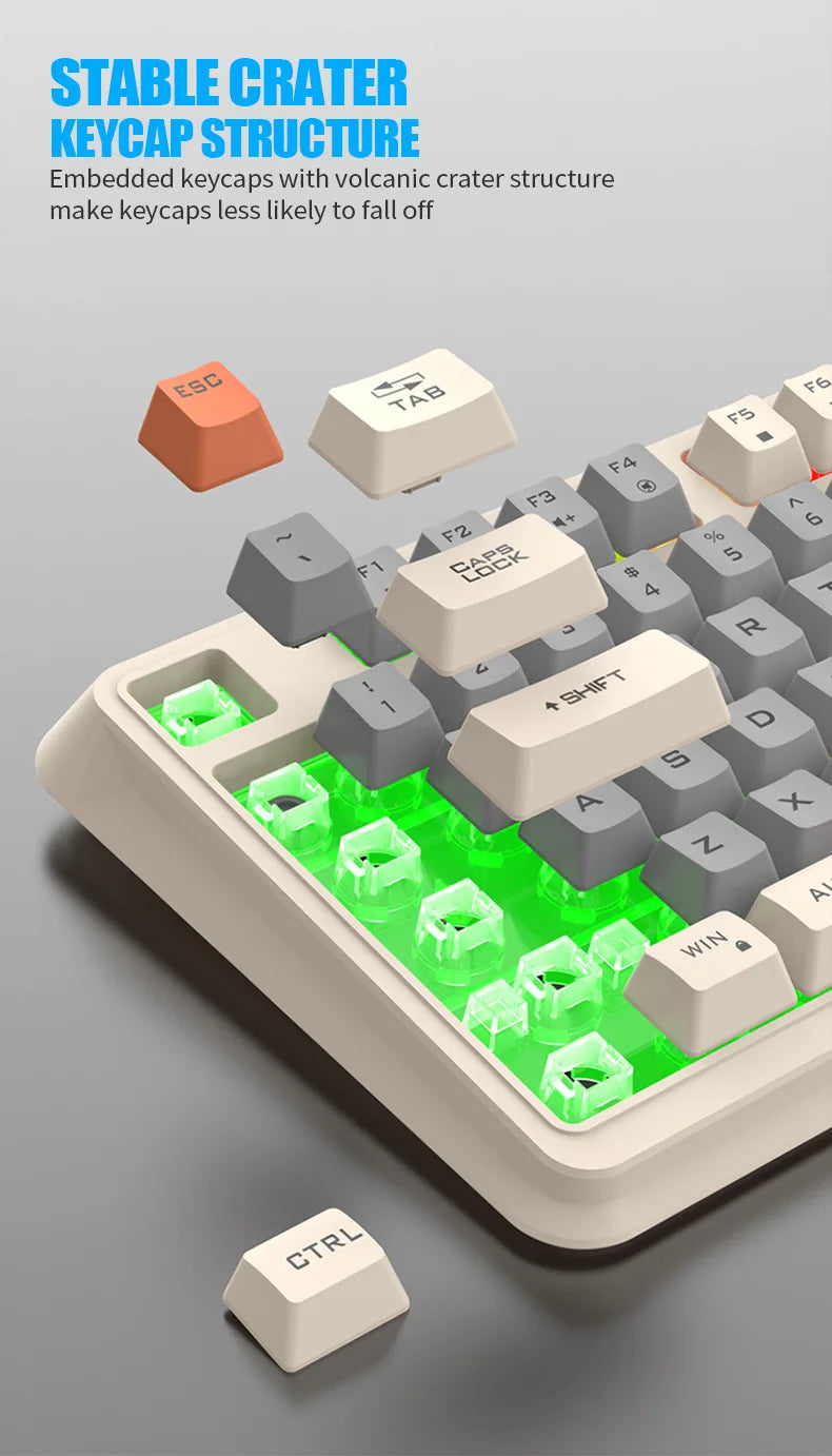 Teclado Gaming K81 com 81 Teclas, Layout 80%, Espanhol, Russo, Coreano e Árabe, USB com Fio, Luz RGB, Botão de Volume, Ergonómico