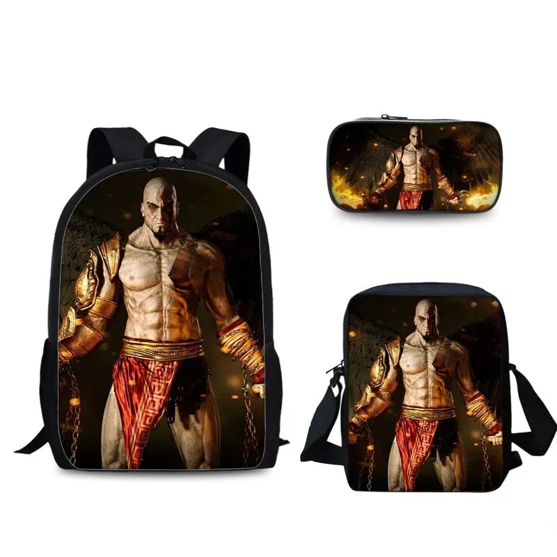 Game God of War Schoolbag Backpack Lunch Bag Pencil Case Set Gift for Kids Students