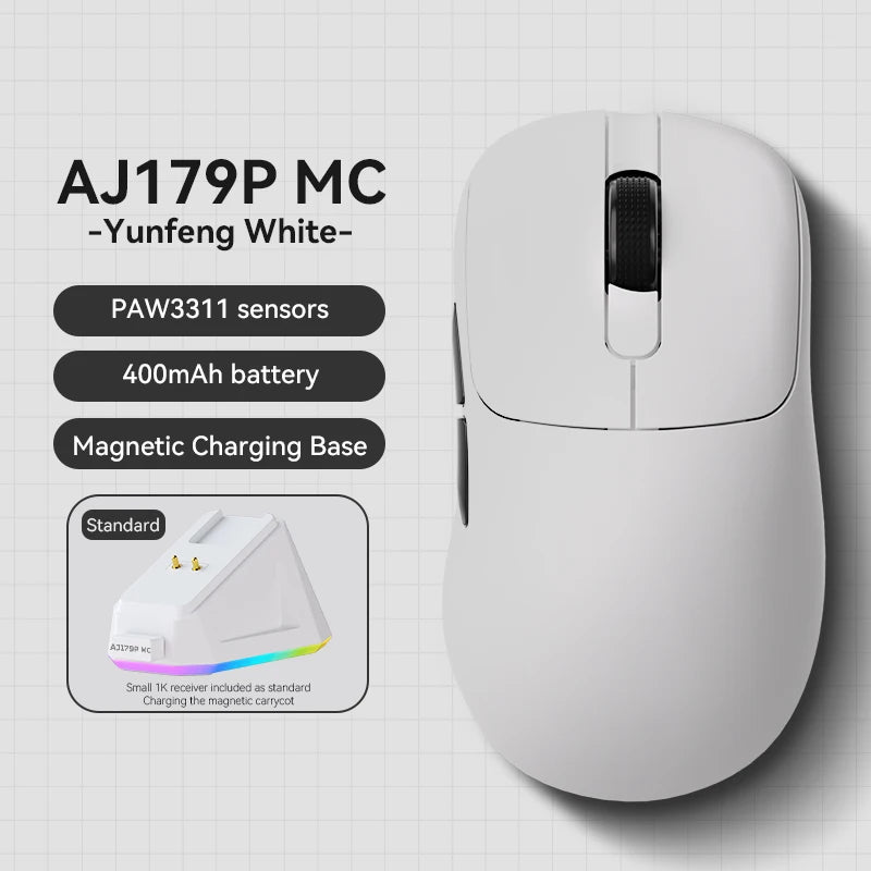 Ratón gaming inalámbrico Ajazz AJ179 APEX con base con pantalla a color, Bluetooth, PAW3395, batería de 400mAh, frecuencia de actualización de 8000Hz
