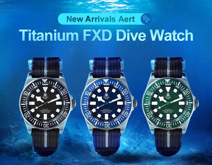 Relógio Mecânico Tactical Frog FXD V4, Movimento Automático NH35, Titânio, para Homem, 200m à Prova de Água, Safira, Luminoso, 42mm