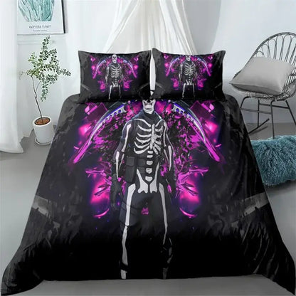 Fortnite-Bettwäsche-Set, 3-teilig, 3D-Druck, Bettwäsche für Schlafzimmer, Gaming-Cartoon-Dekor, Bettbezug und Kissenbezug, Geburtstagsgeschenk