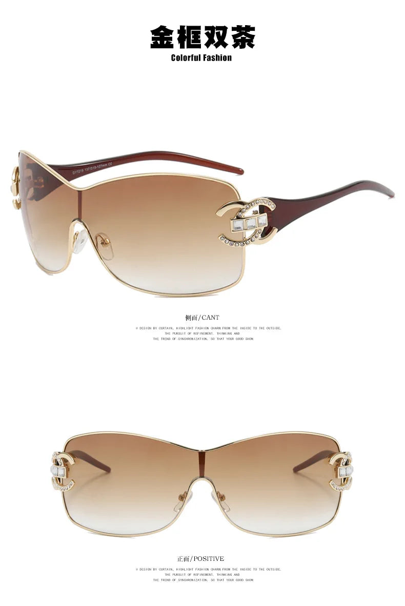 Luxury Rhinestone Punk Oversized One - Piece Frame Y2K Women's Sunglasses Trendy Brand Summer Men Sunglass Travel  Eyewear UV400
