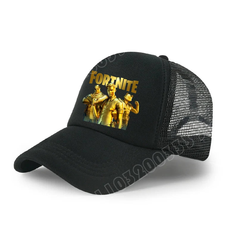 Gorra de béisbol Fortnite con estampado de juego estilo cartoon para niños, gorra de malla transpirable de verano, visera ajustable, regalo de cumpleaños para niños