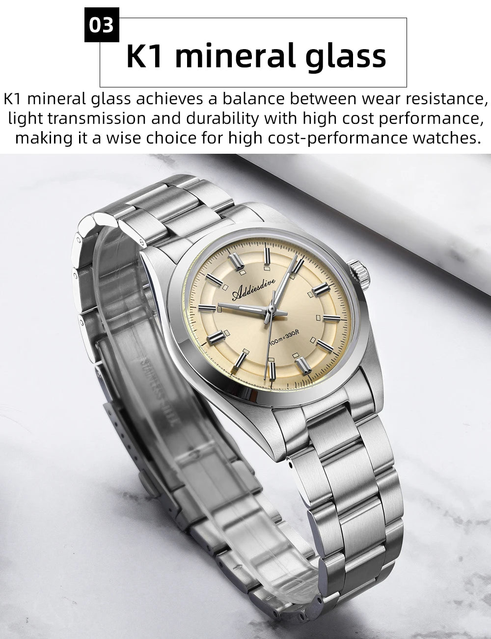 ADDIESDIVE 2026 New Luxury Men Analog Watch VH31 Bubble Glass Quartz Watch 10Bar BGW9 Luminous Steel Personalized Watch AD2515