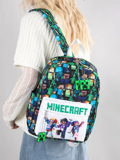 In Stock Minecraft Backpack Graffiti Print Lightweight School Backpack Casual Daily Travel Bag For Male Young Men Outdoor Use
