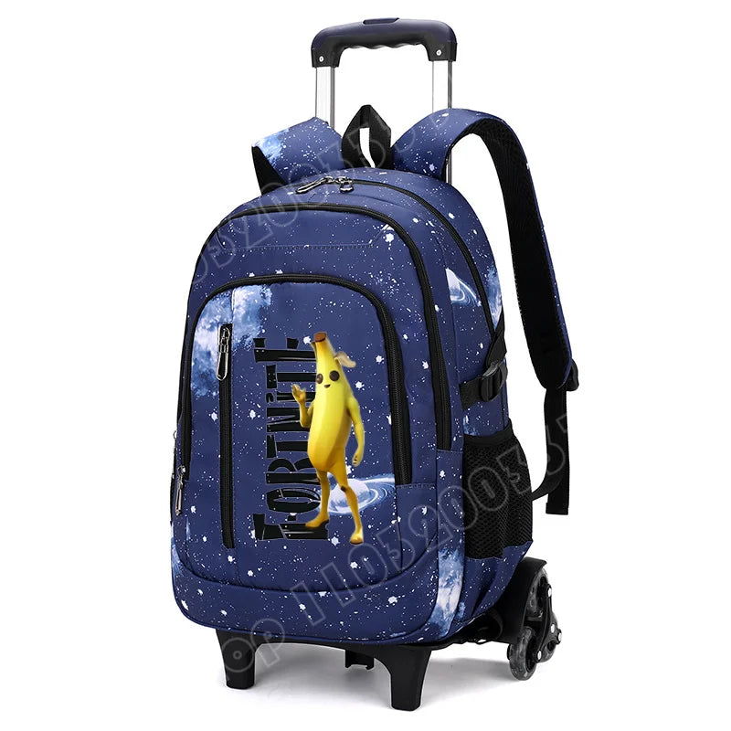 Fortnite 2-in-1 trolleyrugzak met sterrenhemelprint, grote capaciteit, waterdichte laptoptas met trapklimontwerp, schooltas voor studenten