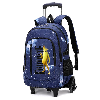 Fortnite 2-in-1 trolleyrugzak met sterrenhemelprint, grote capaciteit, waterdichte laptoptas met trapklimontwerp, schooltas voor studenten