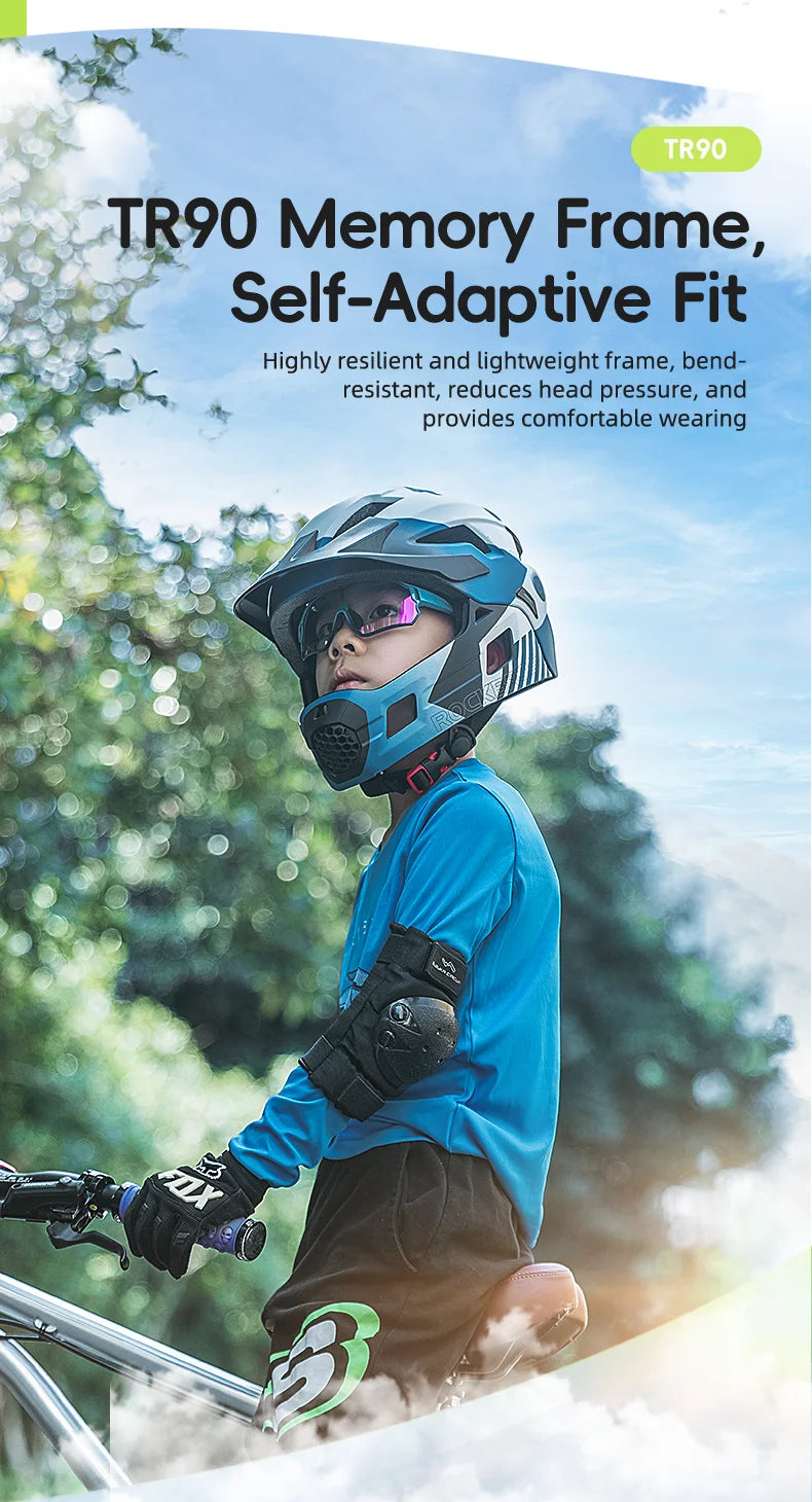 ROCKBROS Children's Cycling Glasses Polarized Photochromic Lens Children Bicycle Glasses Non-Slip Rubber Temple Arm Bike Glasses