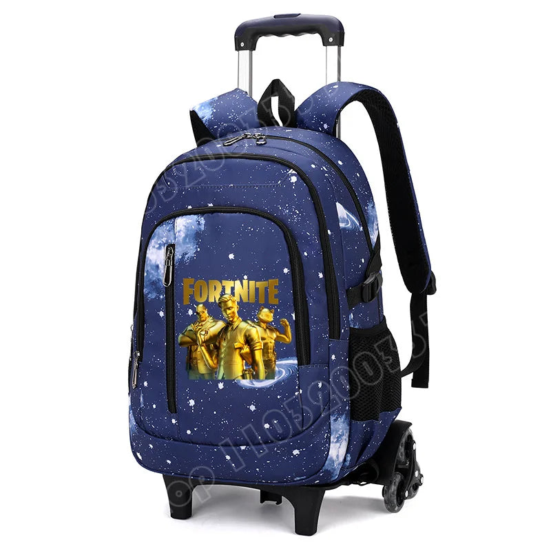 Fortnite 2-in-1 trolleyrugzak met sterrenhemelprint, grote capaciteit, waterdichte laptoptas met trapklimontwerp, schooltas voor studenten