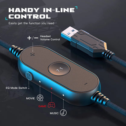 Auriculares gaming RGB FIFINE con micrófono – Auriculares USB circumaurales con cable, sonido envolvente 7.1, para PC, PS4 y PS5, con modos EQ y aislamiento de ruido