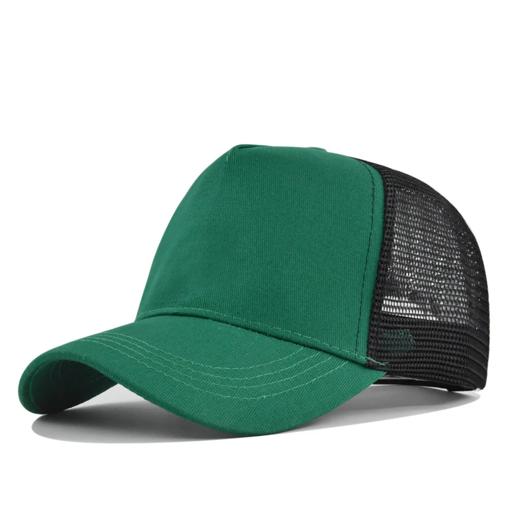Customized Logo Hard Top 5 Panels Mesh Baseball Cap For Men Women Advertising Cap Breathable Sun Hat Solid Color Visor Gorra