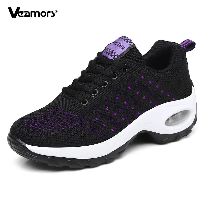 Ténis de moda para mulher, leves, para corrida, para desportos ao ar livre, em malha respirável, confortáveis, com almofada de ar e com atacadores