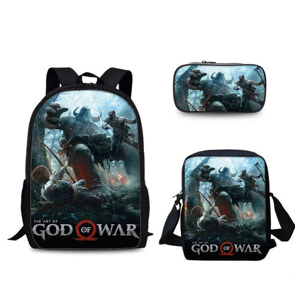 Game God of War Schoolbag Backpack Lunch Bag Pencil Case Set Gift for Kids Students