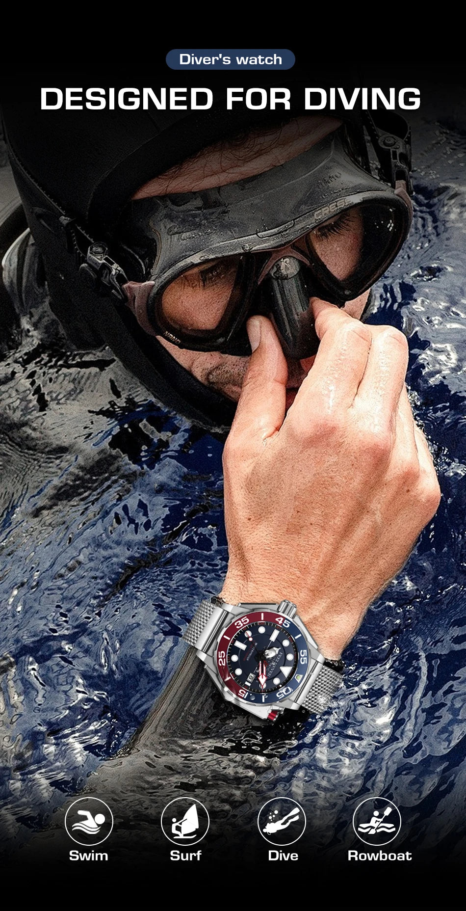 FeelNever New Top brand Men Luxury Watch 1000m Waterproof BGW9 Super luminous relogios masculinos Automatic Mechanical Watches