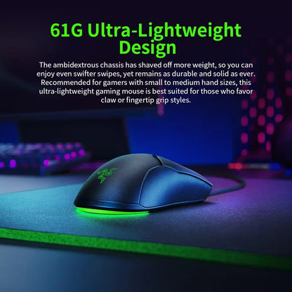 Razer NEW YEAR GIFT Presente Thunder Snake Viper Mini Rato Gaming com Cabo para Computador e Portátil Esports com Luz RGB, Rato para Mãos Pequenas