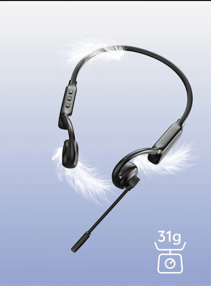 Open-Ear Bluetooth Headset with Noise-Reducing Boom Microphone – Lightweight Wireless Headphones for Office, Call Center & Truck Drivers