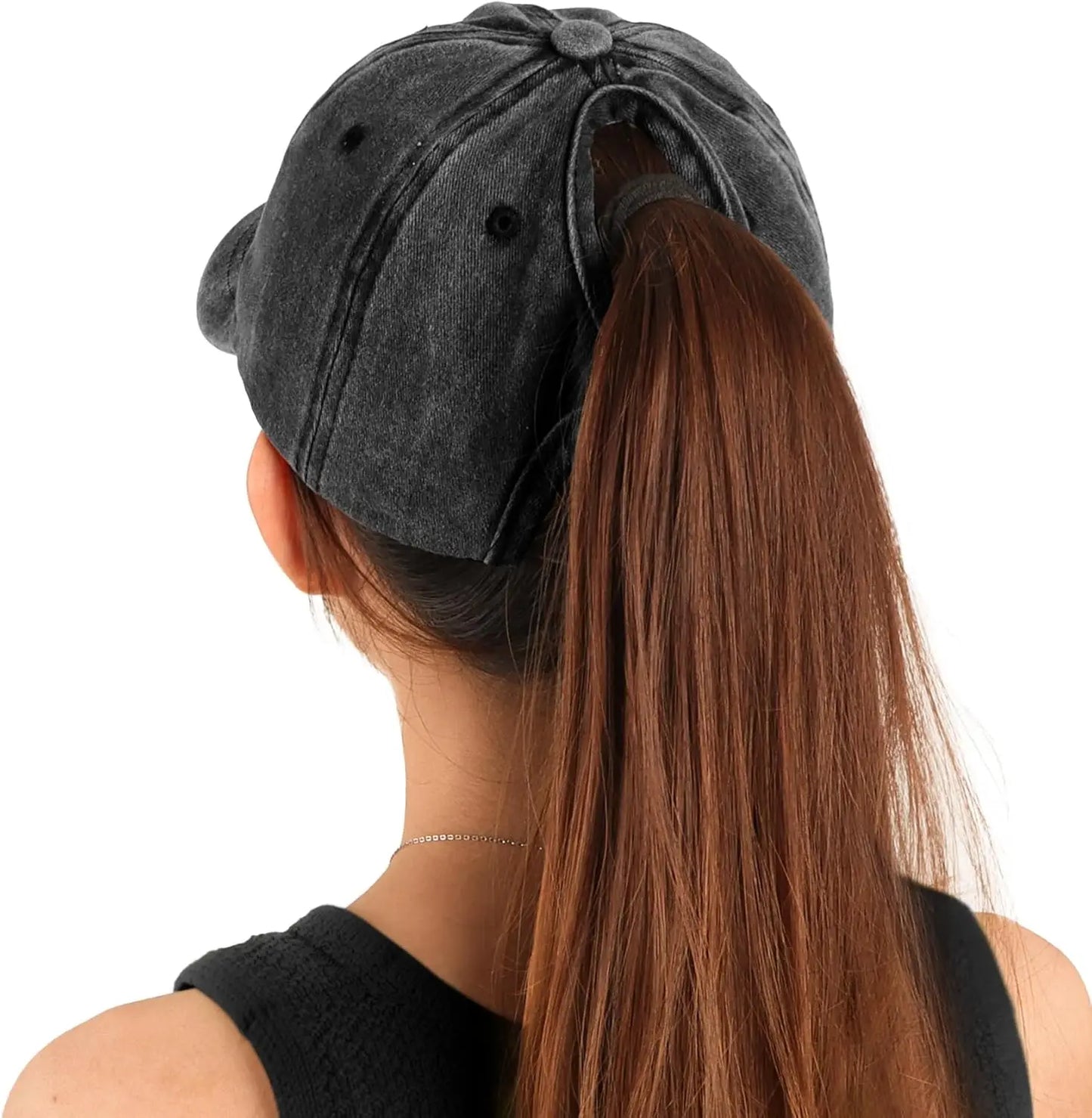 Ponytail Hats for Women - Distressed Hat with Ponytail Hole for Women Baseball Cap