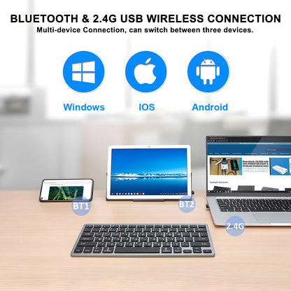 Tastiera ebraica ultra sottile Bluetooth e 2.4G Dual Mode Israel, tastiera wireless a bassa rumorosità per iOS, iPad, tablet Android e Windows