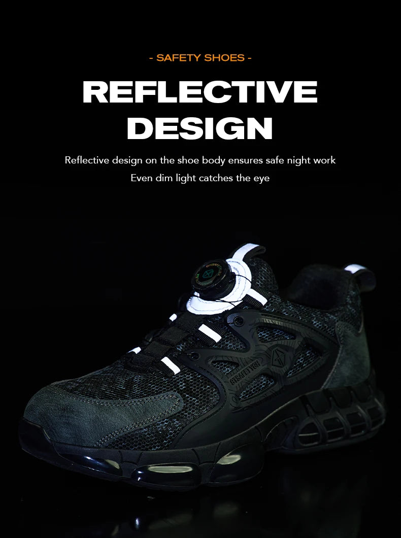 Zapatos de seguridad laboral para hombre talla 47 48 con diseño reflectante, puntera de acero, botón de rotación, zapatillas de trabajo y botas de seguridad protectoras