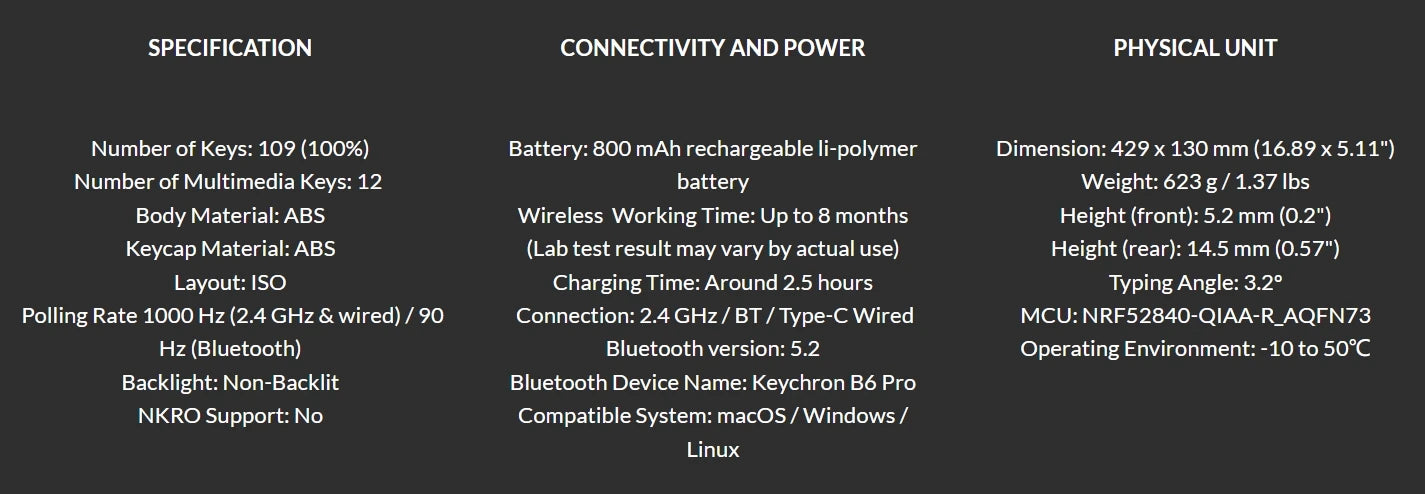 Keychron B6 Pro ISO-Layout ultraflache kabellose Tastatur in voller Größe, tragbar und leicht, mit 2.4GHz- & Bluetooth-Verbindungen