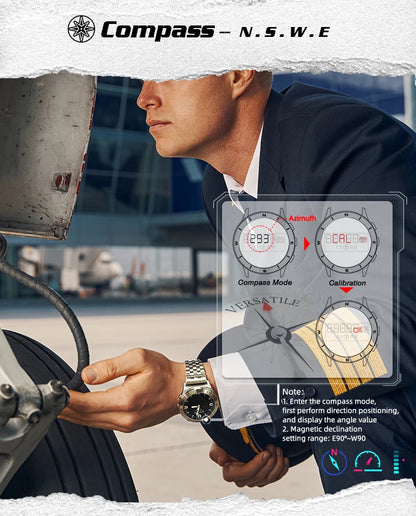 NORTH EDGE digitale Sportuhr für Herren, luxuriöse Business-Uhr für Herren, wasserdicht bis 50M, mit Höhenmesser, Barometer, Kompass und Leuchtanzeige