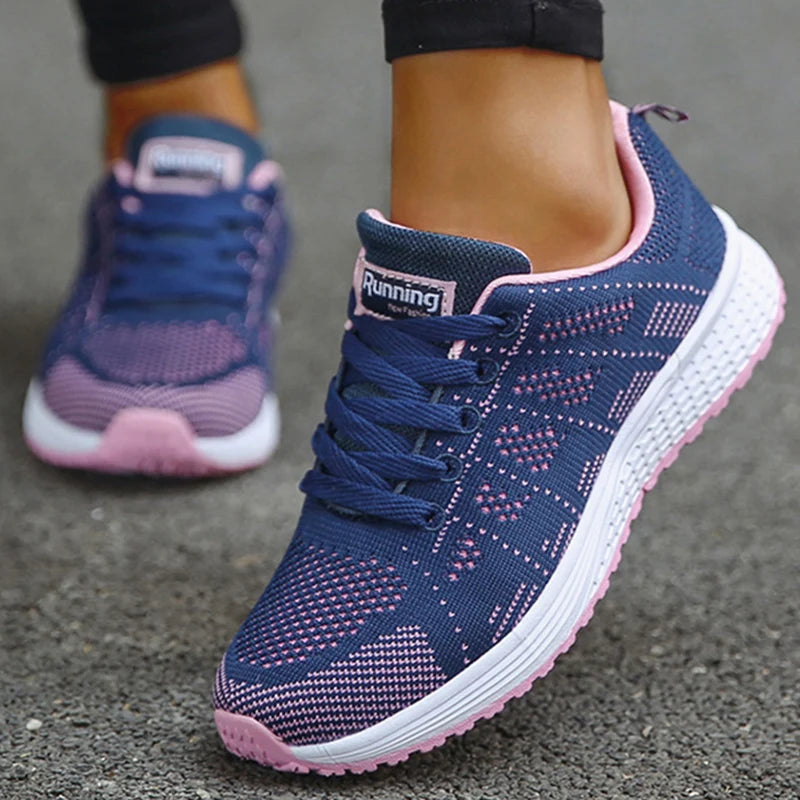 Women's Sneakers 2025 New Fashion Breathable Trainers, Comfortable Sneakers Mesh Fabric Lace-Up, Women's Tennis Shoes