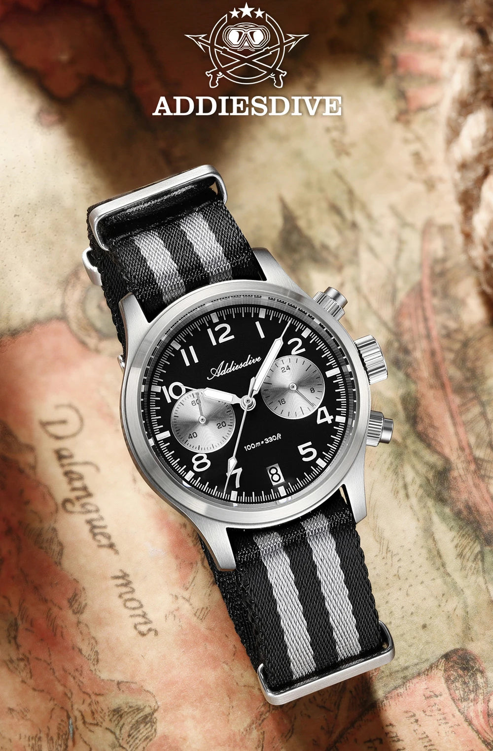 Reloj para hombre ADDIESDIVE 2025 New Panda Eye, retro de lujo, cuarzo VK64, cronógrafo deportivo, impermeable 100M, luminoso
