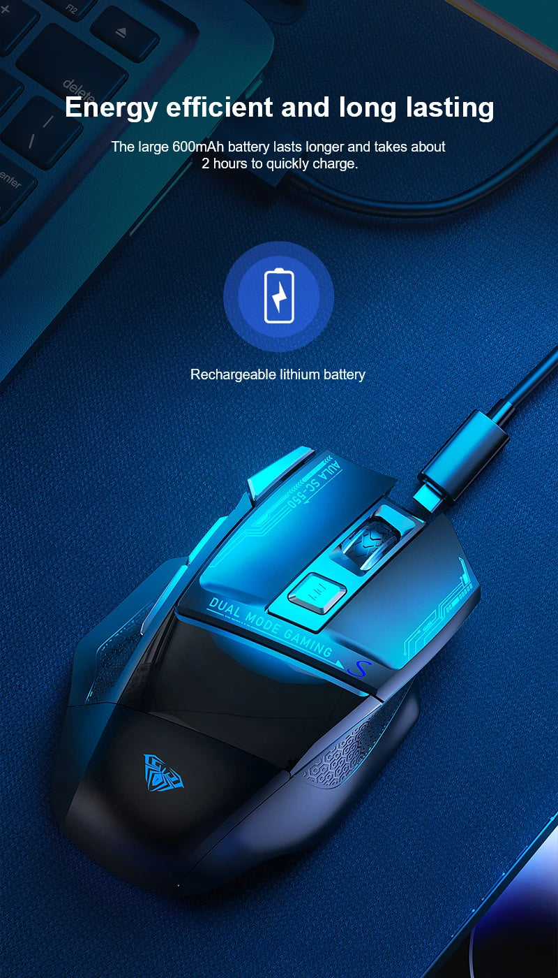 Ratón gaming AULA SC550 2.4G inalámbrico con macro, retroiluminación RGB, diseño ergonómico, ratón e-sports, accesorios para PC