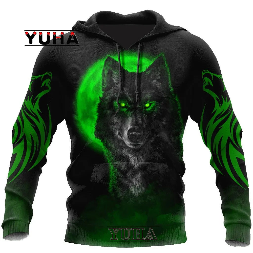 3D-bedruckter Wolf-Hoodie Unisex – cooler Pullover mit Tiergrafik, Sweatshirt für Herren-Streetwear