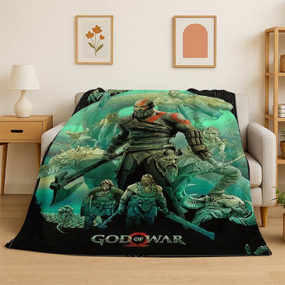 Retro God of War Game Kratos Flannel Blanket Soft Warm Throw Blanket for Bedroom Living Room Bed Travel Camping Picnic Gift