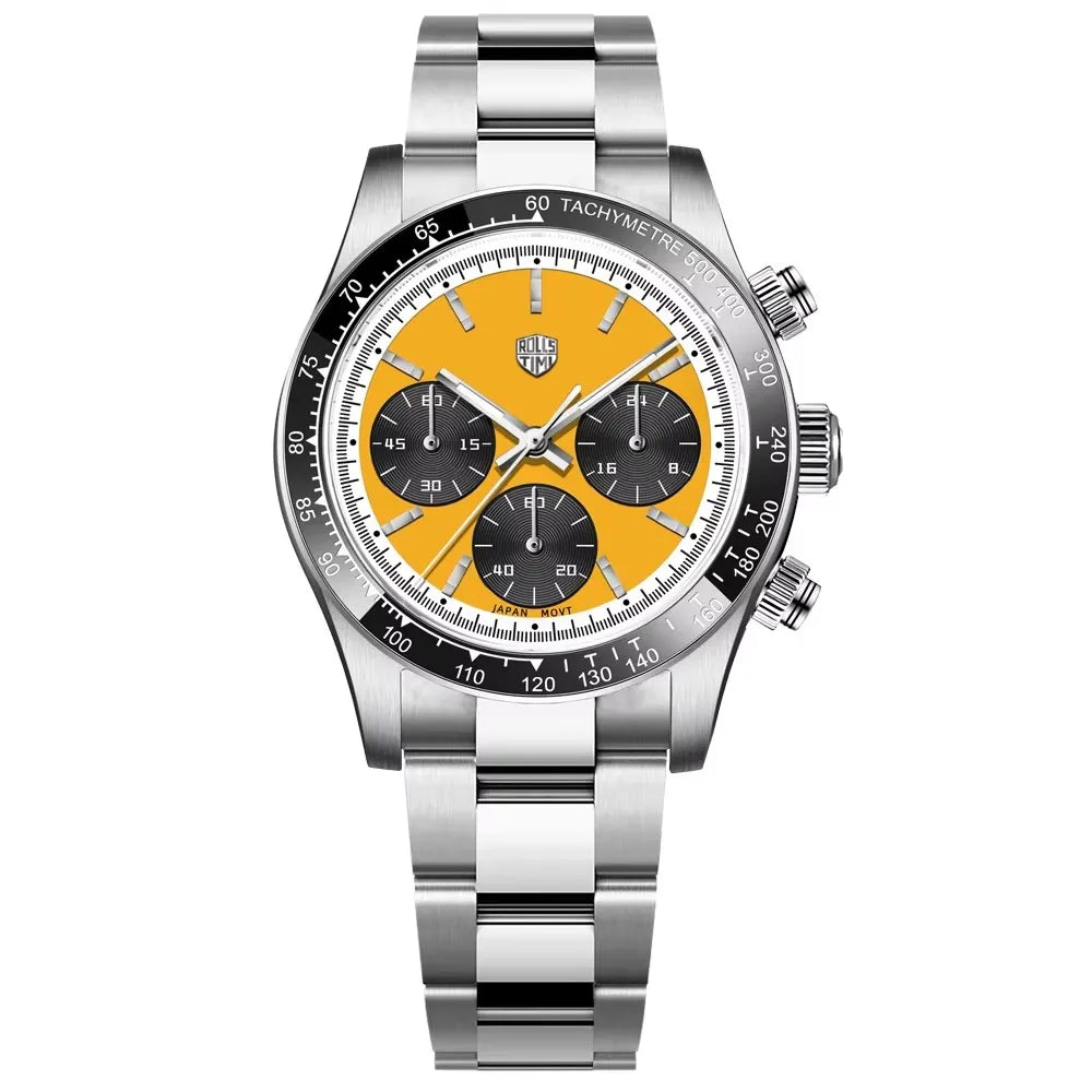 Vyriški laikrodžiai „Rolls Timi Panda“ – kvarcinis chronografas, prabangus modelis, safyro stiklas su antirefleksine danga, atsparus vandeniui, sportiškas stilius