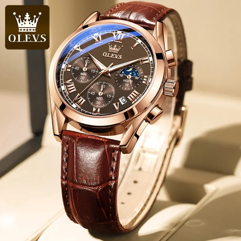 Montre multifonctionnelle pour homme OLEVS 2871, en acier inoxydable, lumineuse et étanche, de luxe, idéale pour les affaires.