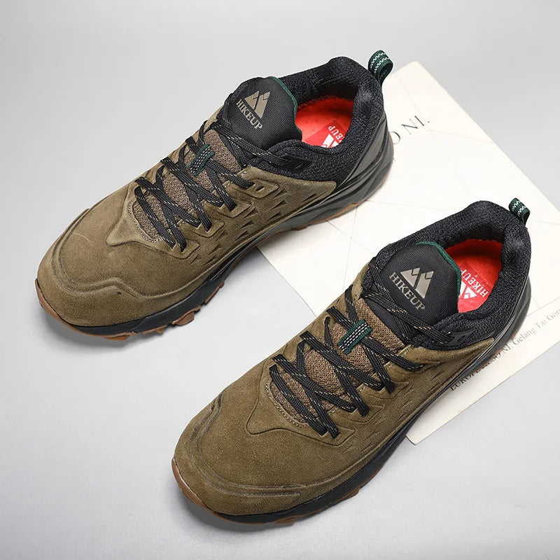 HIKEUP Latest Men's Hiking Shoes, Wear-Resistant Non-Slip Outdoor Sneakers, Rock Climbing Trekking Hunting Men Sports Suede Leather