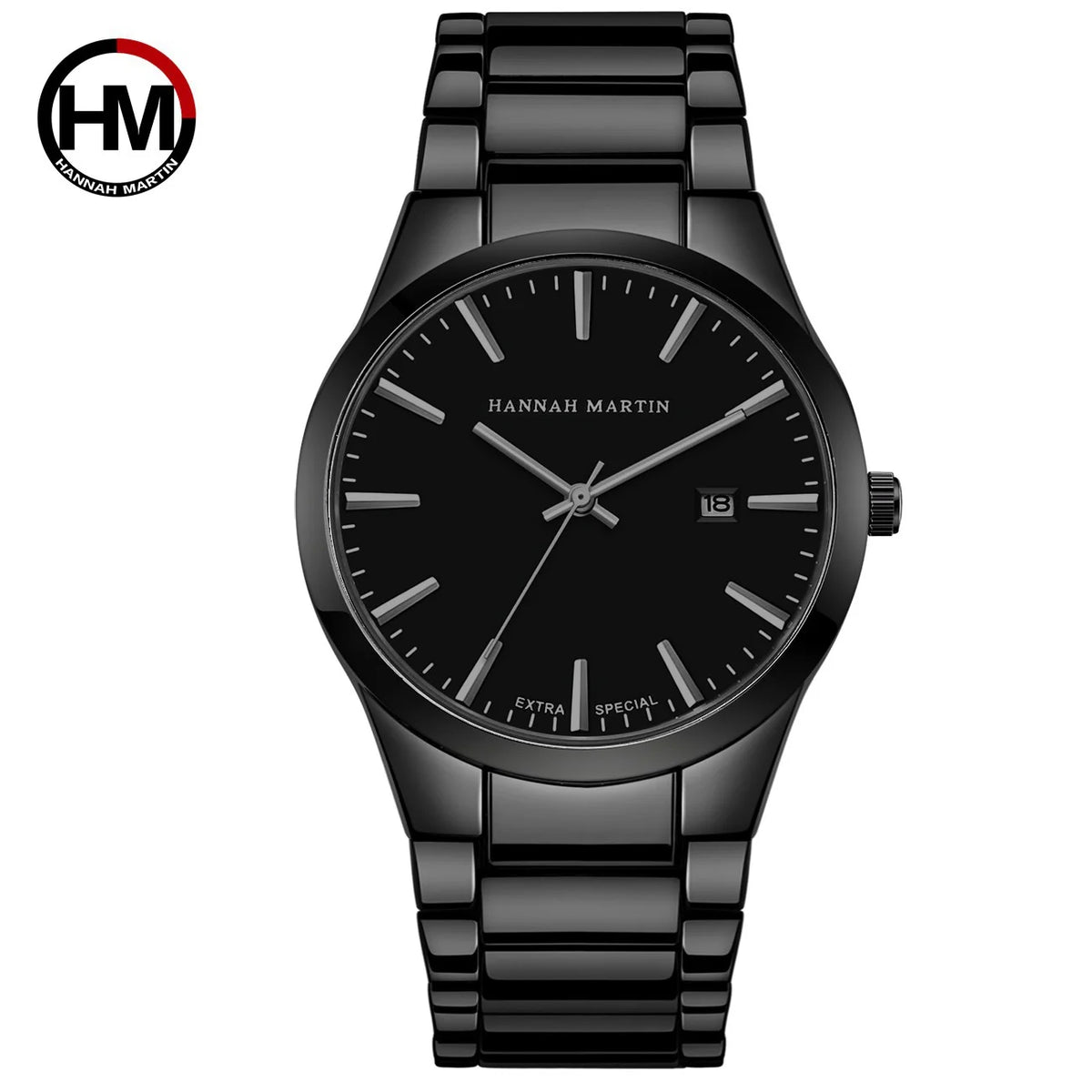 Reloj para hombre Hannah Martin, caja de acero inoxidable, mecanismo de cuarzo, esfera de 41 mm, estilo profesional, con indicador de calendario (imitación)