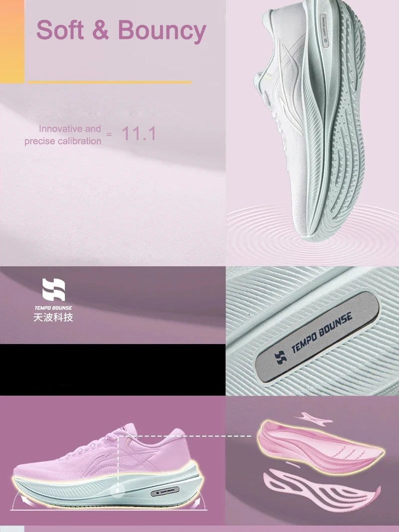 Li-Ning Women's YUEYING 5 Optimized Cushion Running Shoes with Wide Toe Box TEMPO BOUNSE Reflective LiNing Sneaker ARHW004