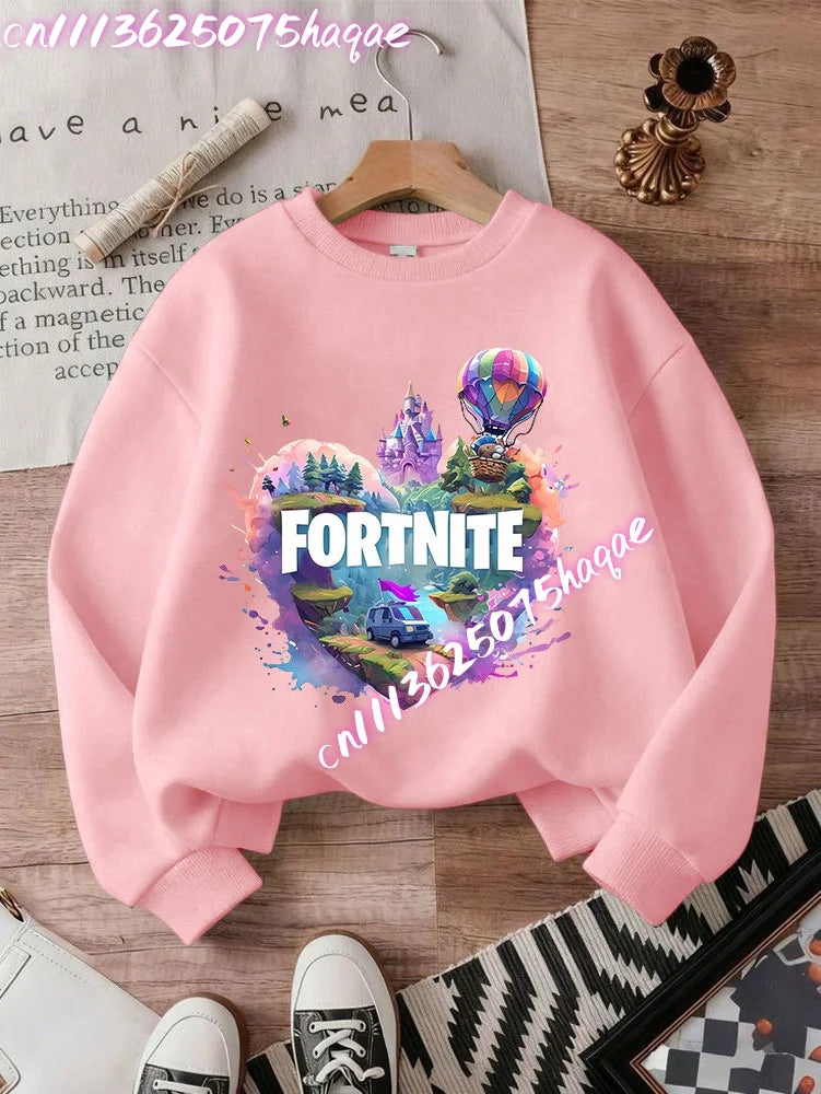Sweatshirts Fortnite Series para Criança, Modernas para Rapazes e Raparigas, Tops Pullover de Manga Comprida para Outono/Inverno, Roupa Infantil Cartoon, Presentes de Aniversário