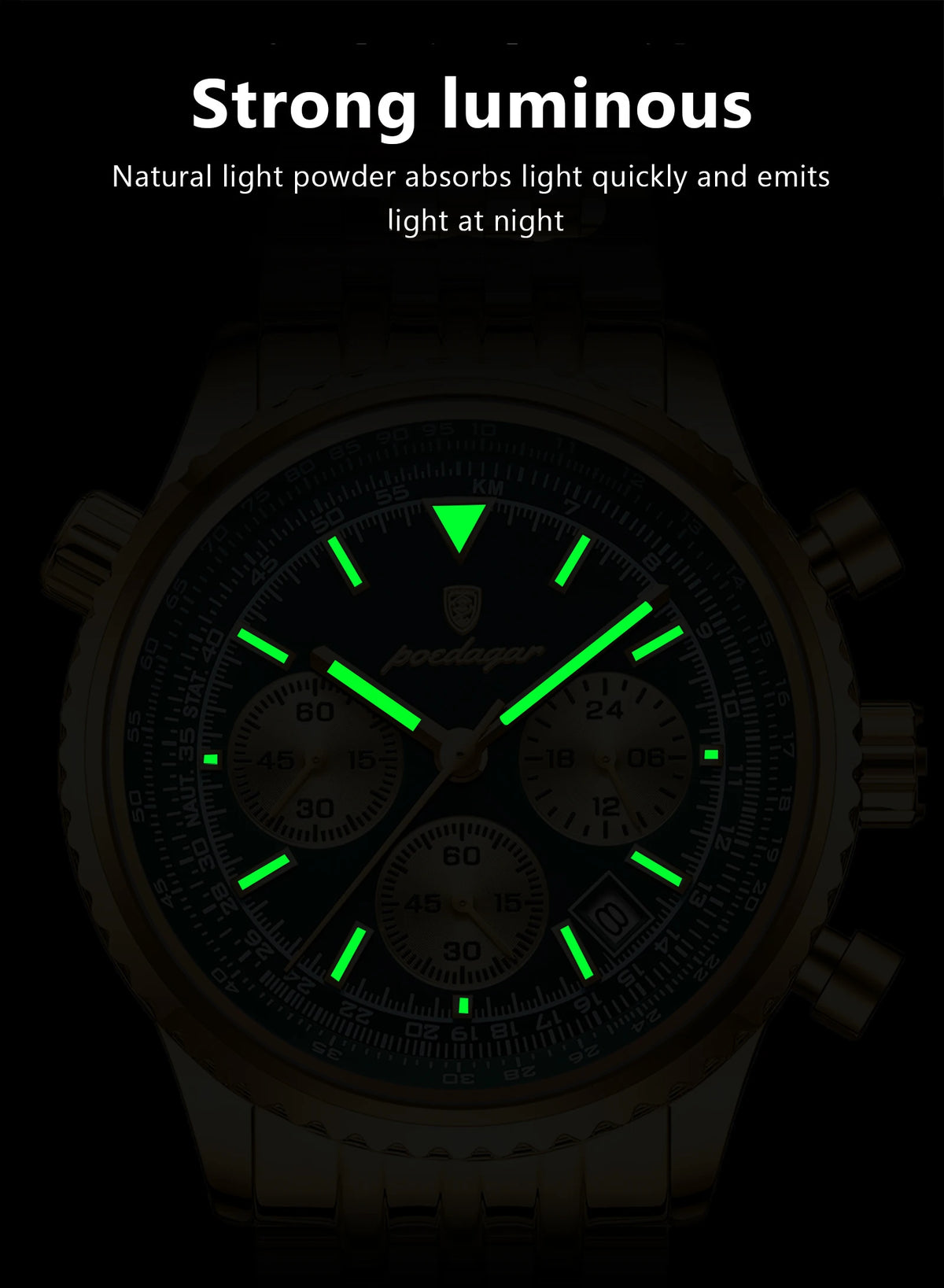POEDAGAR Trendy Man Watch Chronograph Date Waterproof Luminous Men's Watches Stainless Steel Quartz Sports Luxury Man Wristwatch