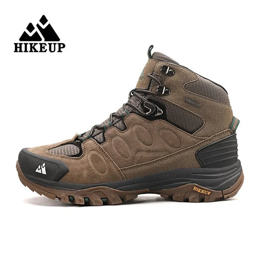 HIKEUP Botas de senderismo altas para hombre, calzado de invierno para exteriores con cordones, antideslizantes, deportivas y casuales, botas de trekking de ante cálidas para hombre