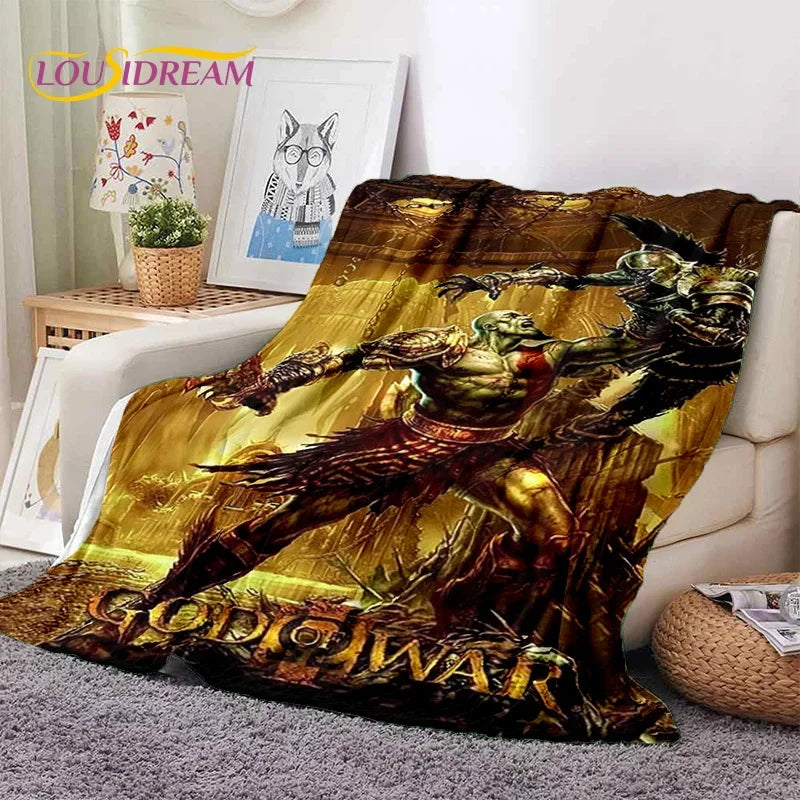 God of War Games Kratos Cartoon Soft Flannel Blanket for Beds Bedroom Sofa Picnic,Throw Blanket for Cover Outdoor Leisure Gift