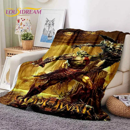 God of War Games Kratos Cartoon Soft Flannel Blanket for Beds Bedroom Sofa Picnic,Throw Blanket for Cover Outdoor Leisure Gift