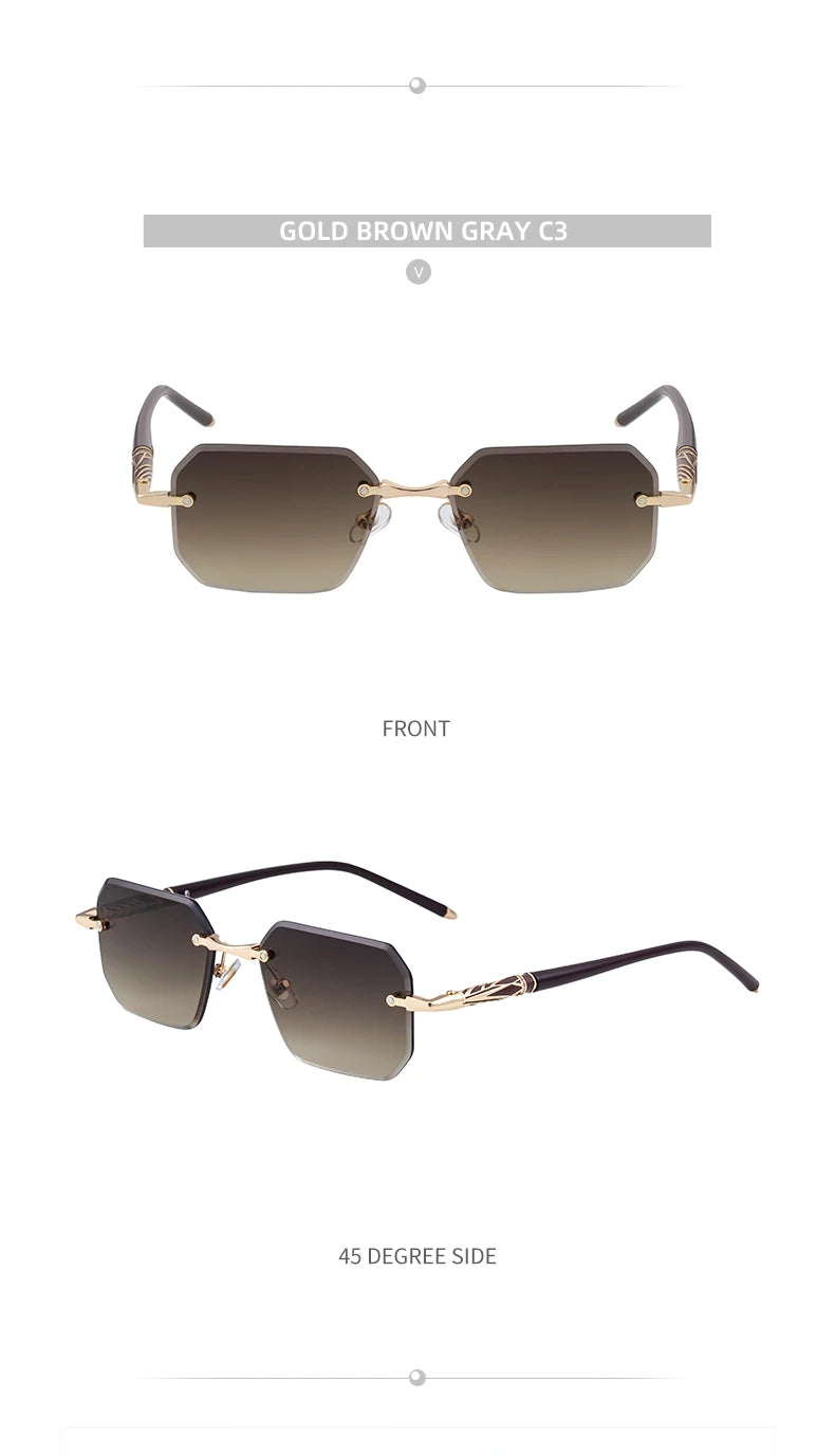Square Rimless Punk Sunglasses Men 2026 Luxury Brand  Polygon Frameless Sun Glasses For Male Steampunk Driving Eyewear Shades
