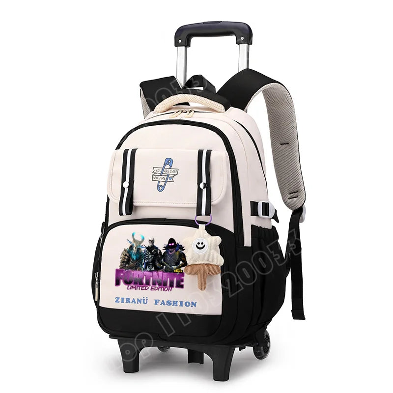 Fortnite Schüler-Rollrucksack mit großem Fassungsvermögen, wasserdichtem, leichtem Design, minimalistischer Laptop-Schultasche und lässiger Reisetasche