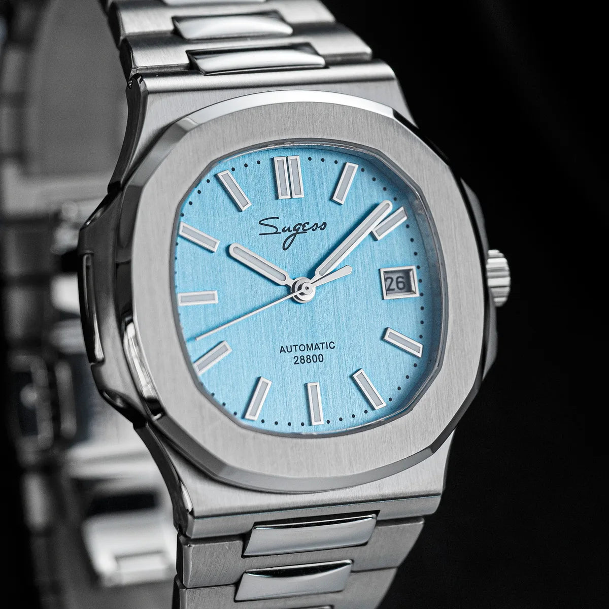 Sugess Herrenuhr, automatische mechanische Armbanduhr, Miyota 9015 Uhrwerk, MOP-Zifferblatt, Leuchtfunktion, wasserdicht bis 5bar, Luxus-Armband S466