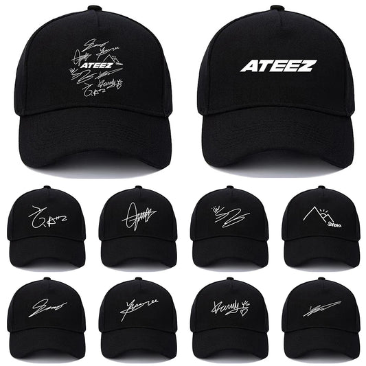 Kpop ATEEZ Member Signature Baseball Cap Adjustable Size Graphic Print Men's or Women's Casual Sun Hat for Aniteez