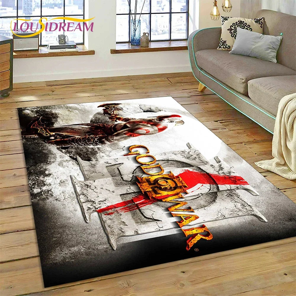 God of War Games Kratos Cartoon 3D Rug Carpet for Living Room Bedroom Home Decor,Floor Mat Non-slip Decoration for Sofa Doormat