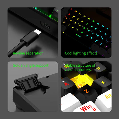Wasserdichte mechanische 61-Tasten-Tastatur mit Kabel in Weiß, mit schwarzen und blauen Switches, RGB-beleuchtet – Gaming- und Office-Set, PUBG Gamer Backlit
