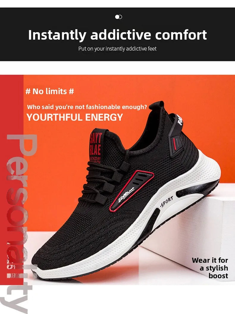 Hot Sale Of The Season New Men's Running Shoes Breathable Lightweight Knitted Lace-Up Sports Sneakers Fashionable Korean Styl...