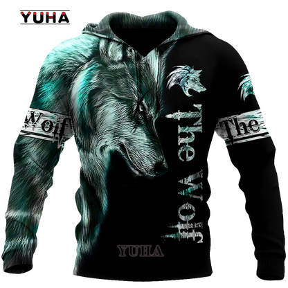 Neuer Wolf-Tattoo-Vegvisir Schwarz-Weiß 3D-Allover-Print Herren-Hoodie & Sweatshirt Unisex Casual Herbst-Trainingsanzug