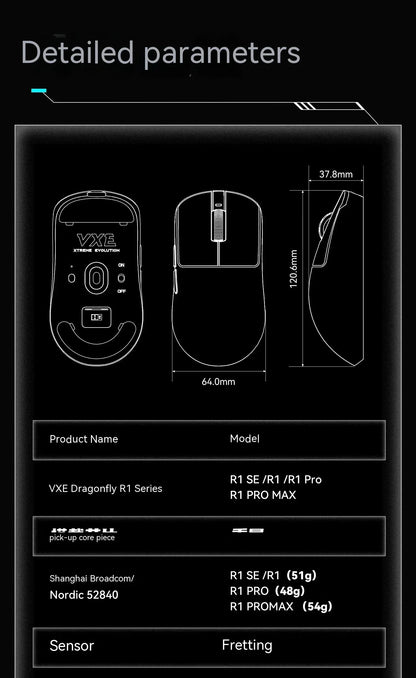 Rato Sem Fios VXE Dragonfly R1 Pro com Sensor Paw3395, Nordic 52840, 2khz, Smart Speed X, Baixa Latência, para Escritório, Gamer e PC Gaming